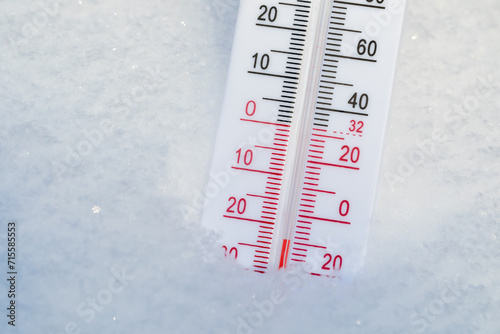 Outdoor thermometer shows frigid winter conditions