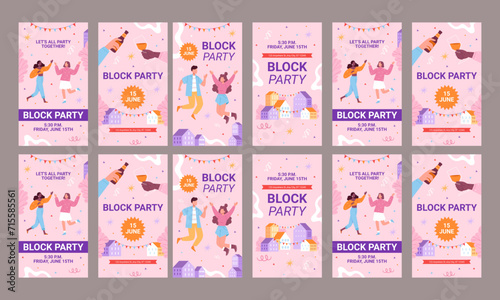 happy block party 2024 social media post template vector flat design