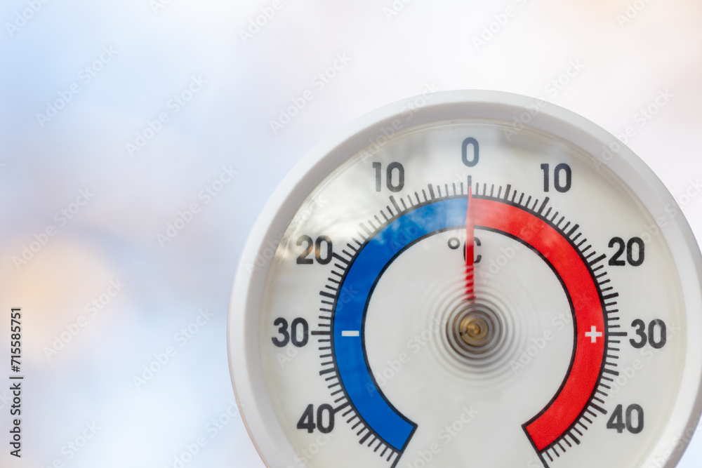 Outdoor thermometer indicates melting point temperature Outdoor thermometer indicates melting point temperature