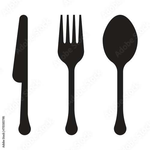 spoon fork and knife vector illustration on transparent background, set of kitchen utensils.