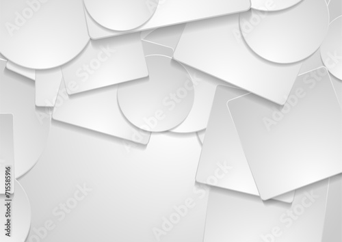 Light grey minimal paper squares and circles abstract geometric background