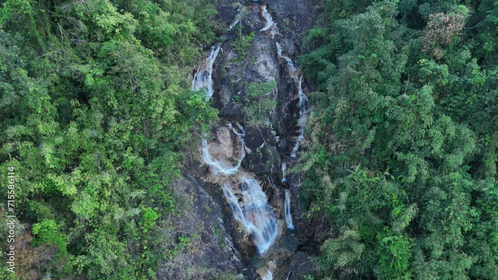 Aerial view of beautiful water fall and Leaf natural leaves and stream green forest in the mountain concept back ground cover page environment ecology Aerial view of beautiful water fall and Leaf natural leaves and stream green forest in the mountain concept back ground cover page environment ecology
