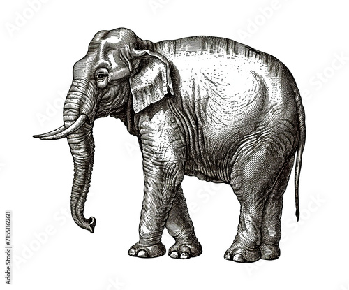 Engraving drawing of elephant isolated on transparent background