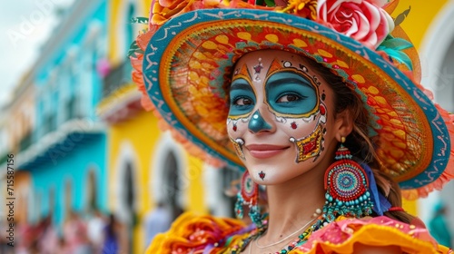 Unidentified participant on a carnival of the Day of the Dead in Oaxaca, Mexico.