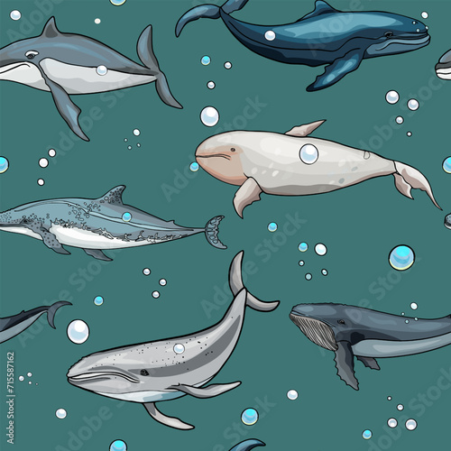 Hand drawn vector sea world pattern. Whales sperm whales and dolphins for print. textiles, sportswear. Blank for designers, print on a T-shirt
