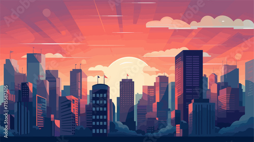 Vector illustration of a cityscape with skyscrapers, conveying an urban and contemporary feel for city-themed backgrounds. simple minimalist illustration creative photo