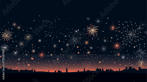 Small minimalist background illustration  line art style. one line  creative anime. Vectorized fireworks exploding in a night sky  symbolizing the excitement and grandeur of a special occasion or