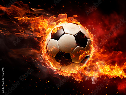 Soccer ball in fire flames on black background. © Kateryna