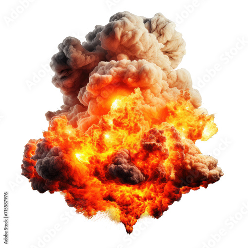 Explosion with flames and smoke isolated on a cut out PNG transparent background