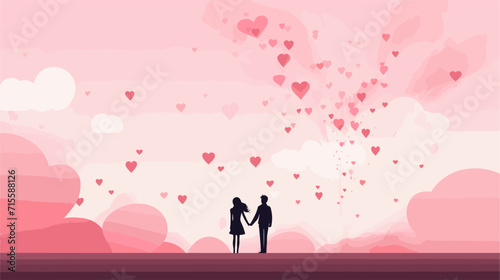 Small minimalist background illustration, line art style. one line, creative,anime. Abstract watercolor strokes creating a dreamy scene with hearts, capturing the ethereal and sentimental essence of