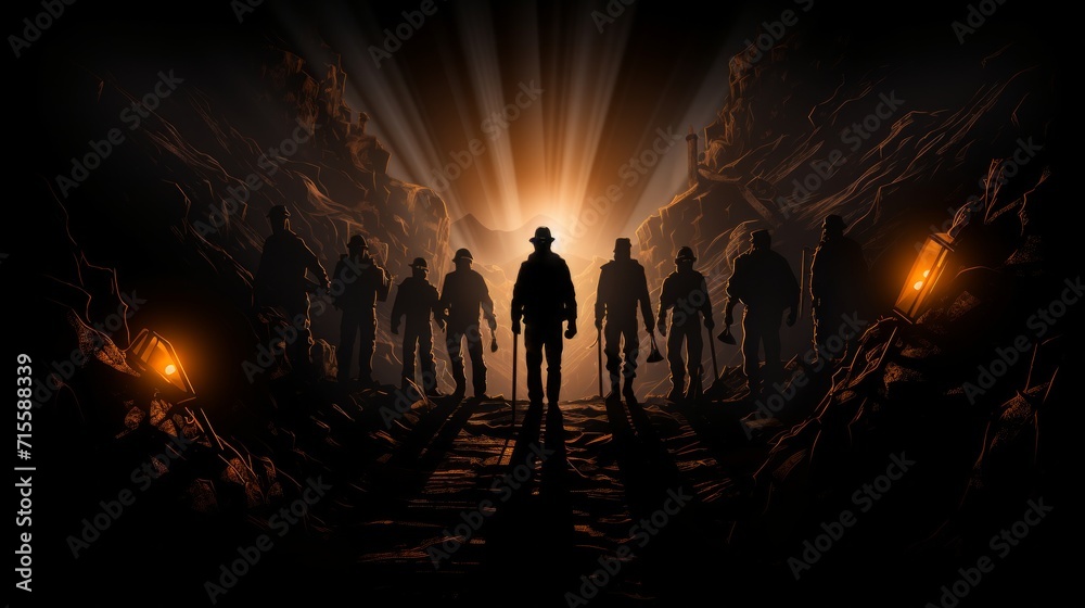miners in the mine silhouettes. Neural network AI generated art