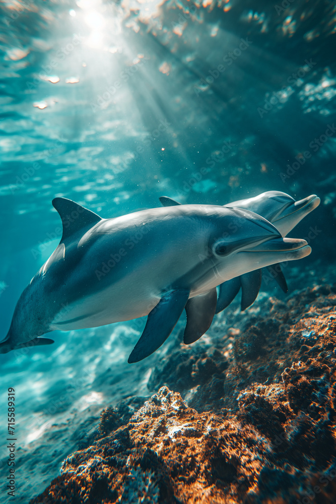 Grupo de golfinhos no mar 