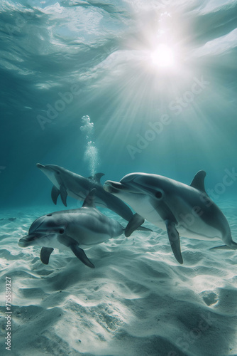 Grupo de golfinhos no mar  photo