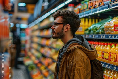 Young man buying groceries at the supermarket
