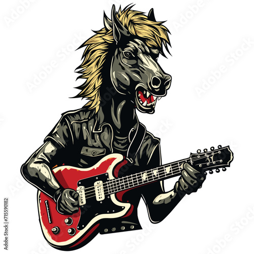 black and white horse with guitar