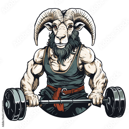 illustration of a Goat bodybuilder with a dumbbell