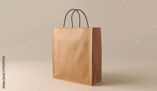 Brown blank shopping paper bag isolated on light background for mock up and template design. 3d render illustration.