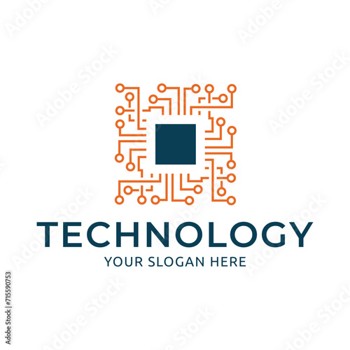 Processor logo icon. Processor circuit vector