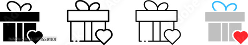 Gift box icons. Linear, gift boxes with heart icons. Vector icons