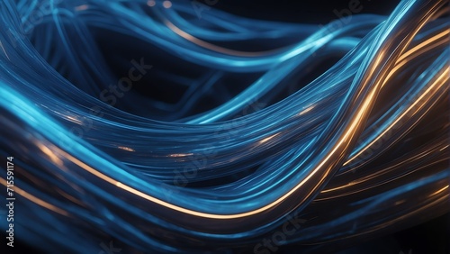 Abstract futuristic background blue waves energy hi-tech magic glowing bright lines from Generative AI © sevenSkies