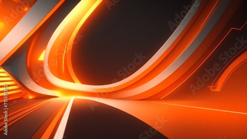 Abstract technology concept presentation background with neon lights orange and white tones, d image from Generative AI