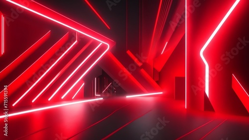 Abstract technology concept presentation background with neon lights red and white tones, d image from Generative AI © sevenSkies