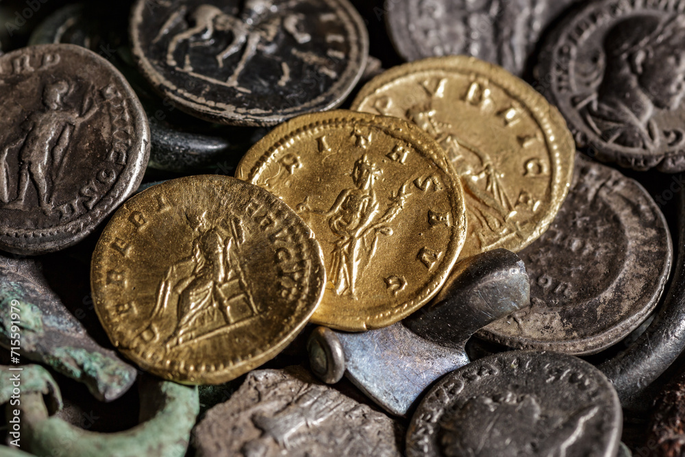 Rome Rere Archaeological remains of the Roman Empire.Authentic silver denarius ...