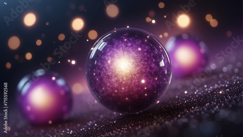 Purple circles energy particles blurred bokeh bright glowing abstract background from Generative AI