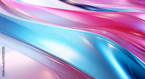 Innovative Tranquility 3D Iridescent Glass Ribbon Floating on a White Abstract Background with Dynamic Holographic Waves, Inspiring a Serene Banner Background and Wallpaper