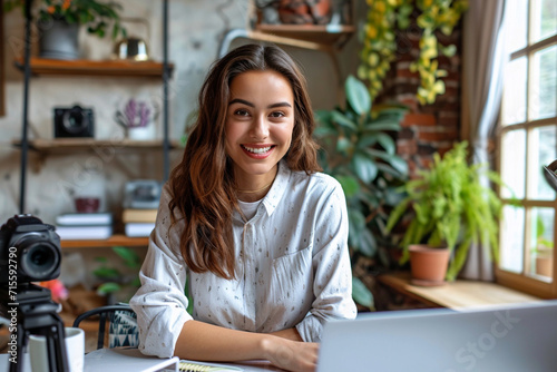 Young happy business woman smiling and looking at camera 