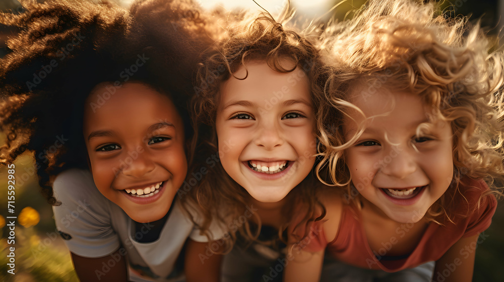 Bright and Happy Faces: Kids beaming with joy against a sunny outdoor backdrop. Bright and Happy Faces: Kids beaming with joy against a sunny outdoor backdrop.