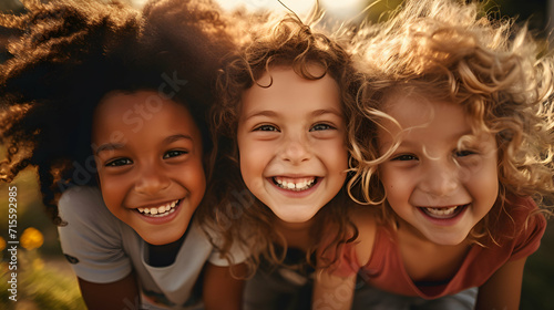 Bright and Happy Faces: Kids beaming with joy against a sunny outdoor backdrop.