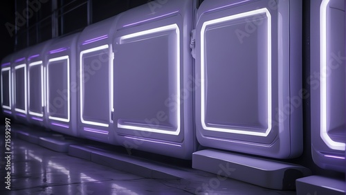 White external panels scifi design concept with purple neon lights from Generative AI