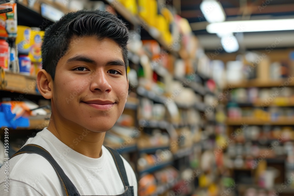 Young latin man working in hardware store Young latin man working in hardware store