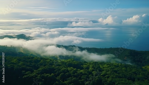 View of the sea of clouds from the top of the mountain peak before storm. Tropical rainforest. © Virgo Studio Maple