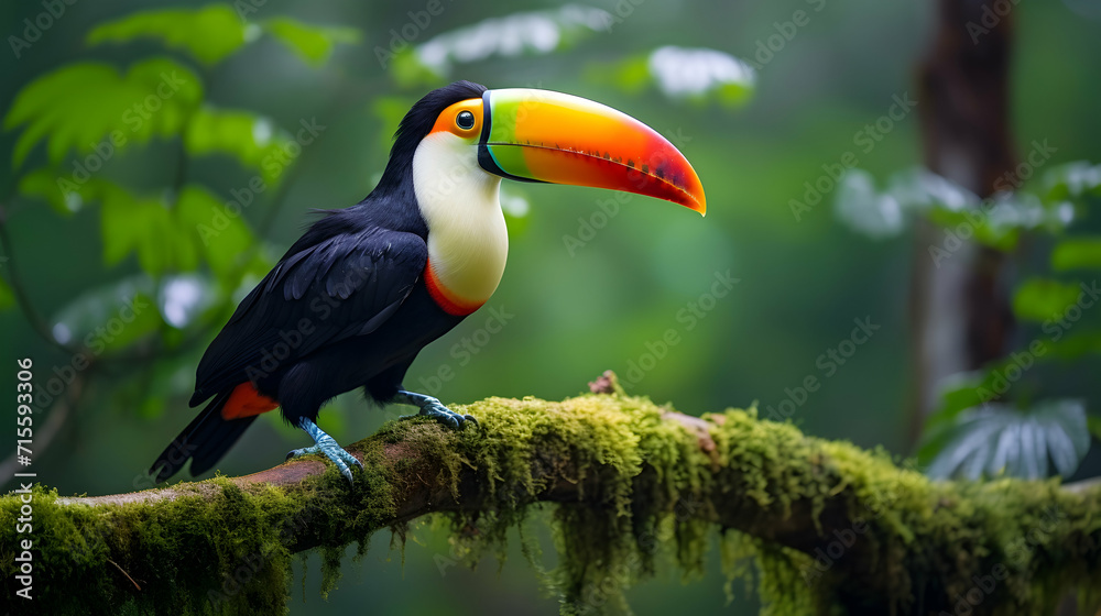 Fototapeta premium Tropical Toucan Paradise: Exotic Bird Haven Amid Verdant Foliage