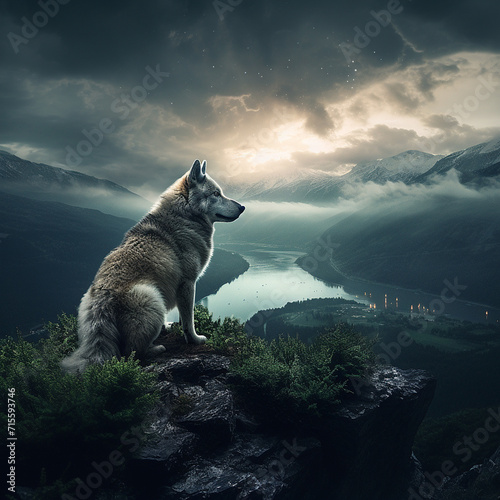 Solitary Wolf in Picturesque Natural Setting Embark on a visual journey with ‘Solitary Wolf in Picturesque Natural Setting