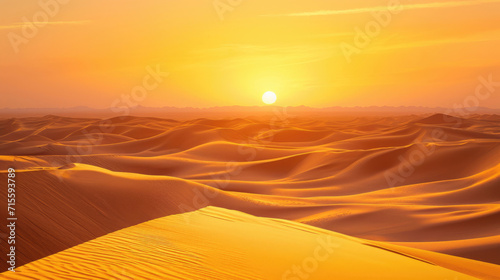 The golden hues of a desert sunset casting a warm glow over the textured dunes