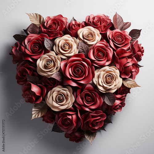 heart of red roses on a white background