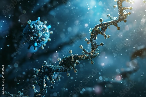 Free photo 3d medical background with virus cells and DNA strands. © SC-7