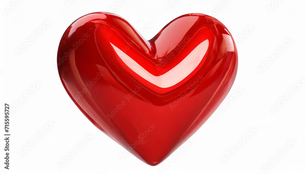 Red glossy heart. Love symbol. Isolated on white background. 3d Illustration