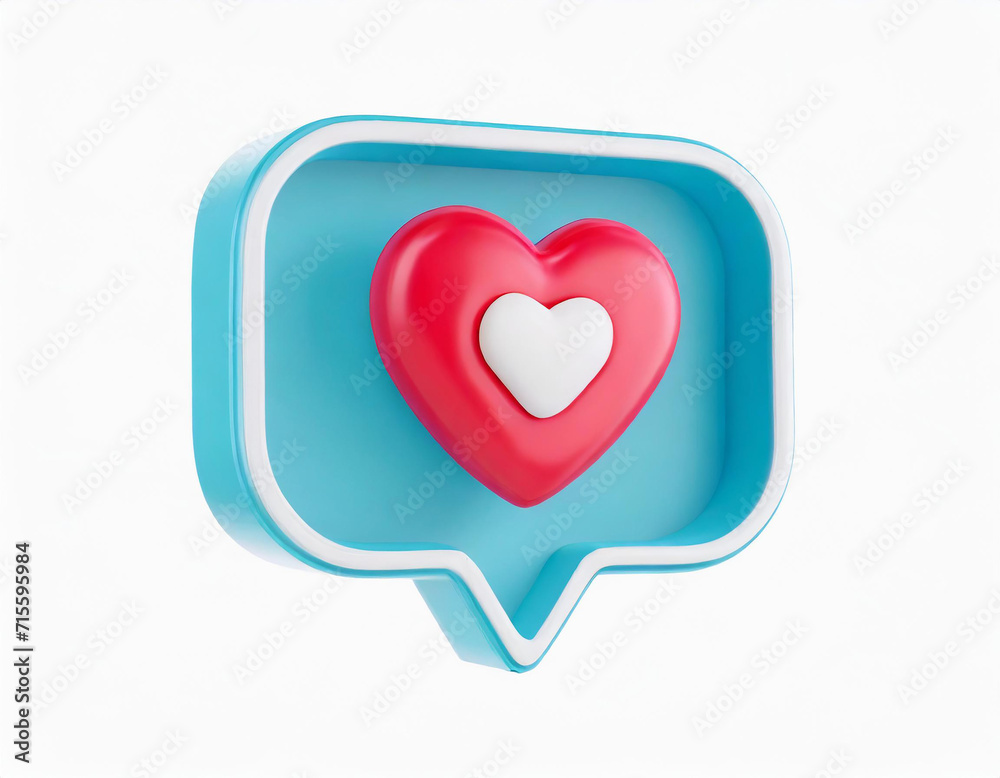 Heart in speech bubble icon isolated on a white background. Love like heart social media notification icon. Emoji, chat and Social Network. 3d rendering Heart in speech bubble icon isolated on a white background. Love like heart social media notification icon. Emoji, chat and Social Network. 3d rendering