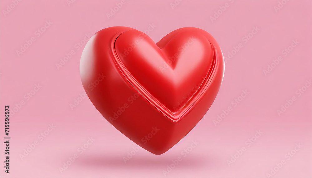 3d Red heart on pink background. heart icon, like and love 3d render illustration