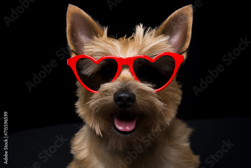 dog with valentine theme, dogs decorated with hearts and heart glasses photo