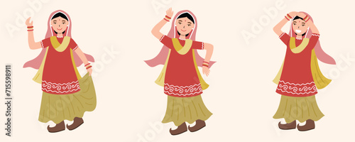 Lohri celebration Punjabi women isolated Set, Indian Lohri festival vector character.