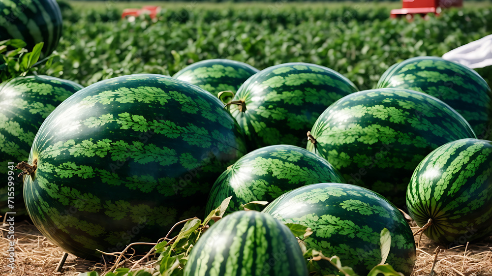 Delicious organic watermelons in a field