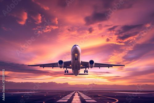 Airplane Taking Off Against a Breathtaking Sunset Sk © Svetlana