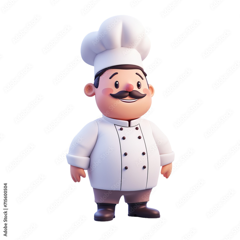 3D Rendered Cartoon Chef in Classic White Uniform Isolated on White Background 3D Rendered Cartoon Chef in Classic White Uniform Isolated on White Background