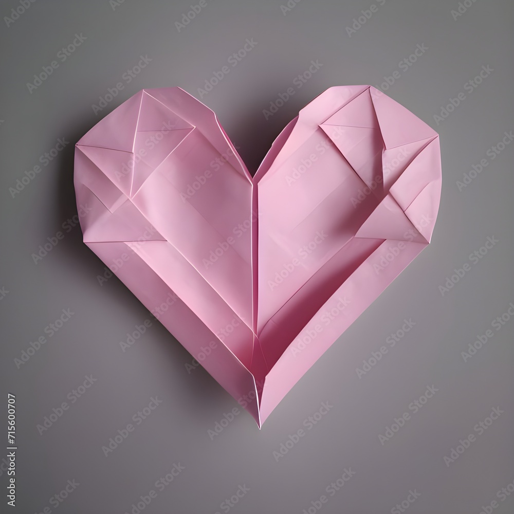 Pink origami style heart isolated on grey background Pink origami style heart isolated on grey background