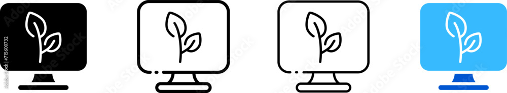 Leaves on monitor screen icons. Line, set of monitors icons, leaves on the monitor screen. Vector icons Leaves on monitor screen icons. Line, set of monitors icons, leaves on the monitor screen. Vector icons